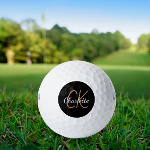 Balles De Golf Noir or monogramme initiales nom minimaliste