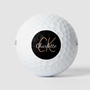 Balles De Golf Noir or monogramme initiales nom minimaliste