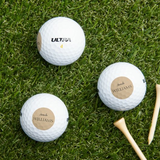 Balles De Golf Noir tendance Elegant Prénom | Tan Brown (Herbe in situ)