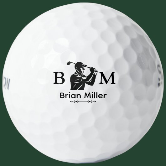 Balles De Golf Nom de golfeur monogramme Logo noir