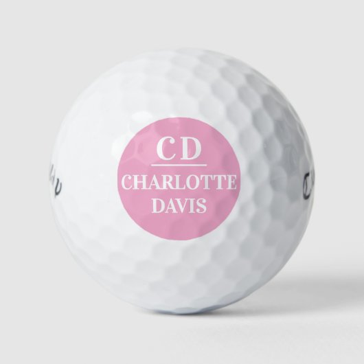 Balles De Golf Nom de monogramme rose blanc (Devant)