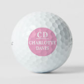 Balles De Golf Nom de monogramme rose blanc (Recto)