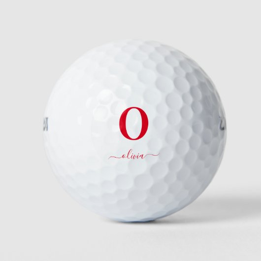 Balles De Golf Nom De Script Monogramme Personnalisé Blanc Et Rou (Devant)