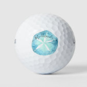 Balles De Golf Nom du monogramme Aquarelle bleue Sable dollar (Devant)