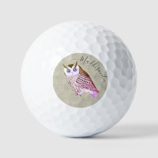 Balles De Golf Nom du monogramme du hibou rose rustique (Recto)