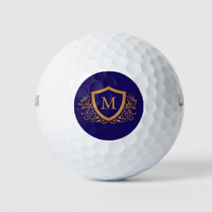 Balles De Golf Nom du monogramme personnalisé bleu et or de la ma
