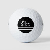Balles De Golf Nom élégant de Golfeur avec 3 bandes Noir (Devant)