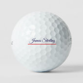 Balles De Golf Nom en écriture classique Navy & ligne rouge perso (Recto)