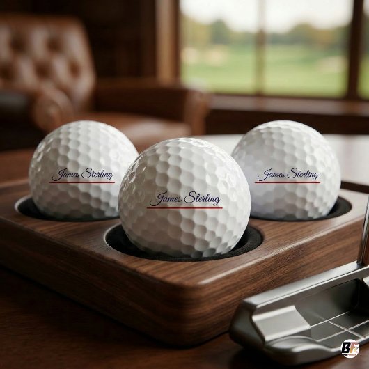 Balles De Golf Nom en écriture classique Navy & ligne rouge perso