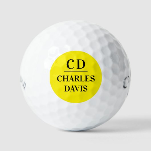 Balles De Golf Nom initial du monogramme jaune noir (Recto)