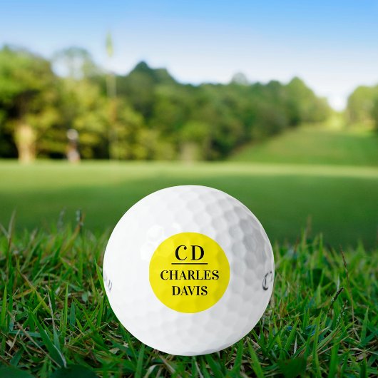 Balles De Golf Nom initial du monogramme jaune noir