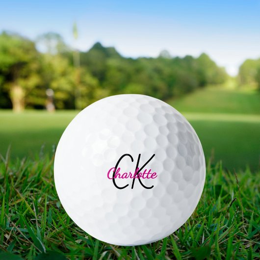 Balles De Golf Nom initial du monogramme rose chaud