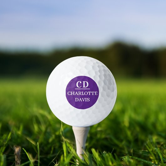 Balles De Golf Nom initial du monogramme violet