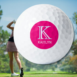 Balles De Golf Nom monogramme féminin rose chaud à 3 couches