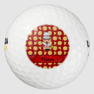 Balles De Golf Nom personnalisé chef italien motif de pizza rouge