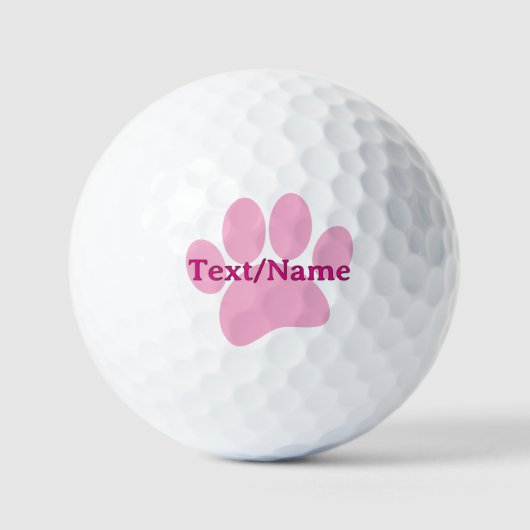 Balles De Golf Nom personnalisé Empreinte de patte de chien rose (Recto)