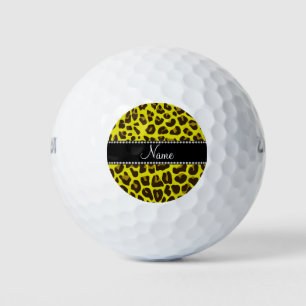 Balles De Golf Nom personnalisé jaune léopard motif