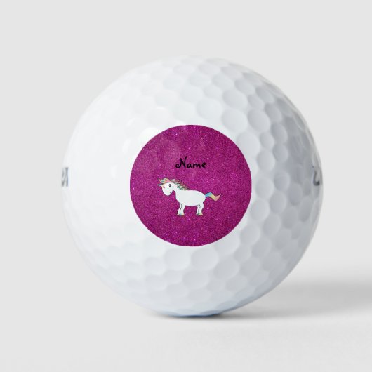 Balles De Golf Nom personnalisé unicorn rose parties scintillant (Devant)