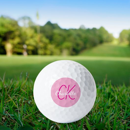 Balles De Golf Nom rose monogramme initiales