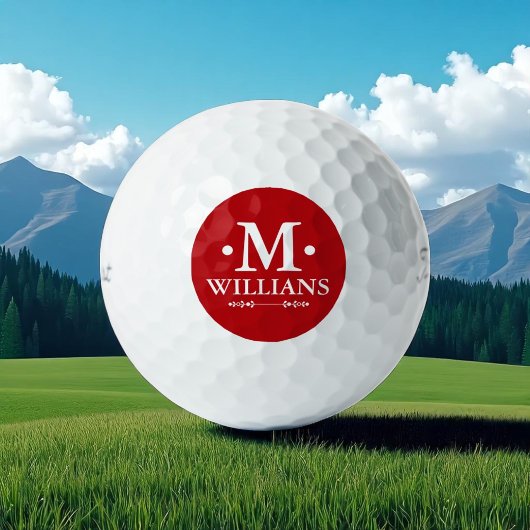 Balles De Golf Nom simple Lettre initiale M rouge foncé
