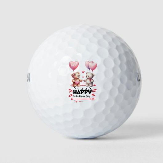 Balles De Golf Nounours à la Saint Valentin avec coeur (Devant)