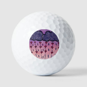 Balles De Golf Nuages mignons, coeurs et gouttes de pluie