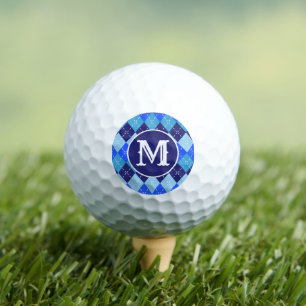 Balles De Golf Nuances de bleu Argyle Sporty Preppy Personnalisé