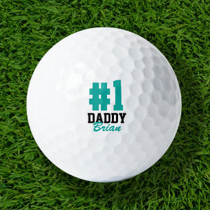 Balles De Golf Numéro Un papa Fête des pères Turquoise Monogramme