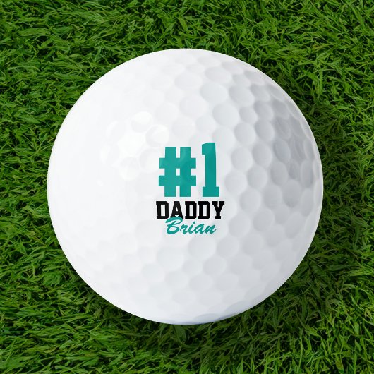 Balles De Golf Numéro Un papa Fête des pères Turquoise Monogramme