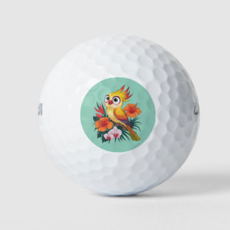Balles De Golf Oiseaux jaunes adorables avec fleurs