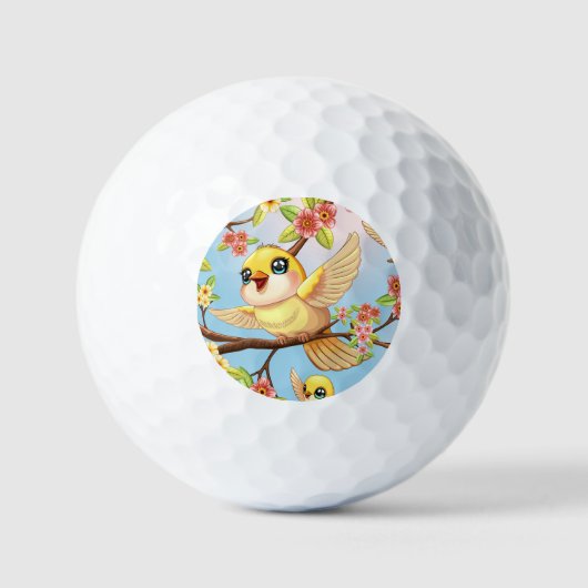 Balles De Golf Oiseaux mignons et heureux parmi les fleurs du pri (Recto)