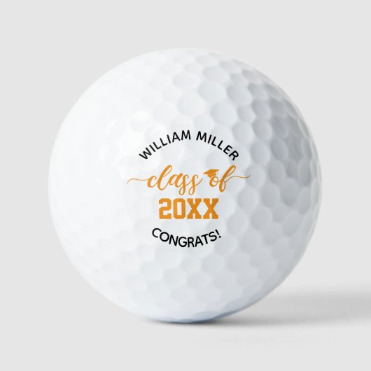Balles De Golf Orange Class of 2025 Graduation Custom Name & Text (Recto)