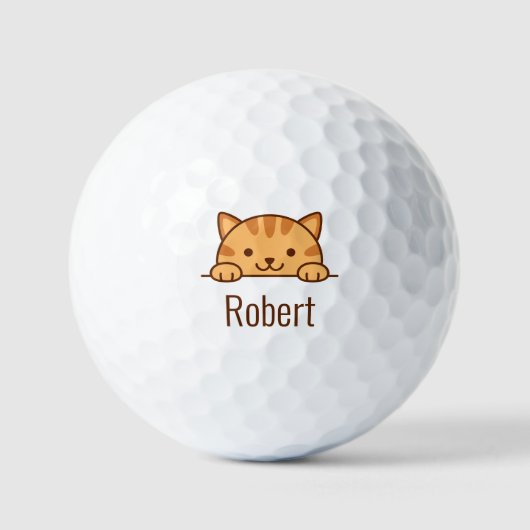 Balles De Golf Orange Tabby Chat Pet Nom personnalisé (Recto)