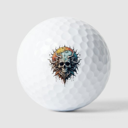 Balles De Golf Ornate Cosmic Skull Gothic Baroque Mandala  (Recto)