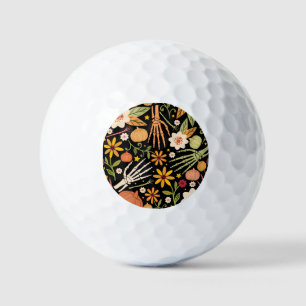 Balles De Golf Os d'Halloween, motif floral sans couture.