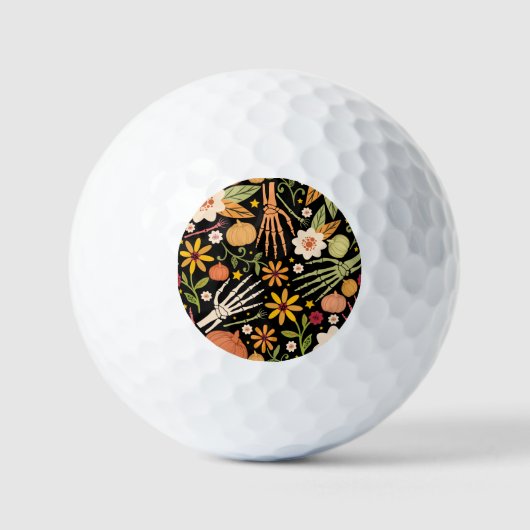 Balles De Golf Os d'Halloween, motif floral sans couture. (Recto)