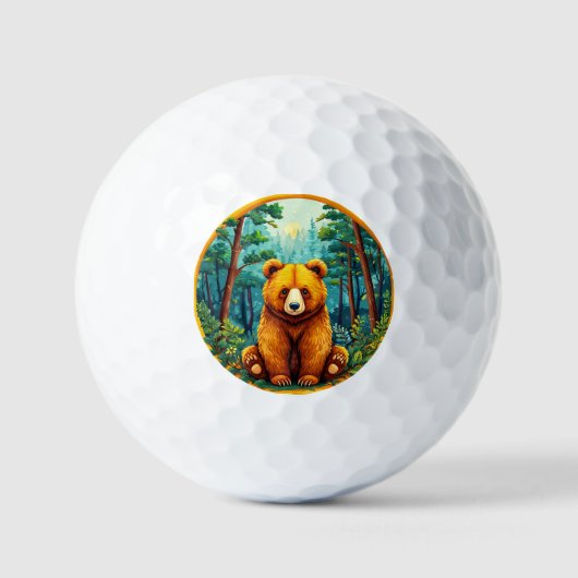 Balles De Golf Ours grizzli dans une forêt (Recto)