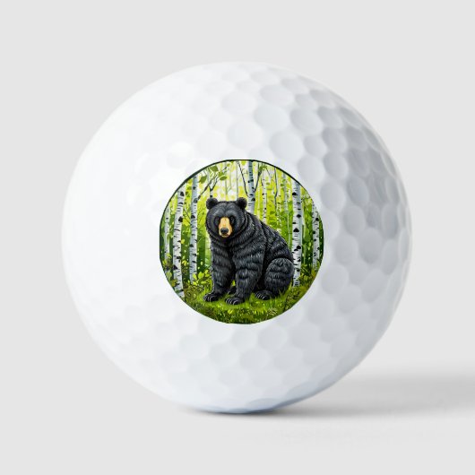 Balles De Golf Ours noir dans une forêt de bouleaux (Recto)