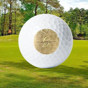 Balles De Golf Paillettes dorées & monogramme, nom en écriture no