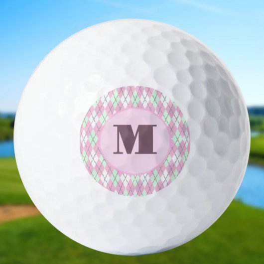 Balles De Golf Pale pink green argyle custom monogram ladies