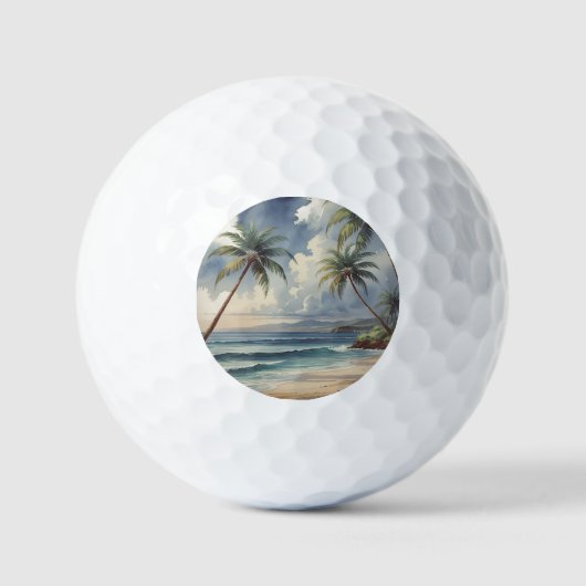 Balles De Golf Palm Trees Hawaiian Travel Honolulu Blue Sea (Recto)