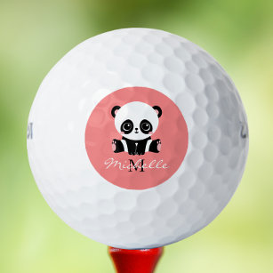 Balles De Golf Panda à assise mignonne Monogramme Saumon personna