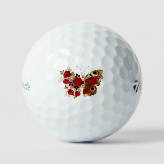 Balles De Golf Papillon de fleurs rouges aux roses rouges (Recto)