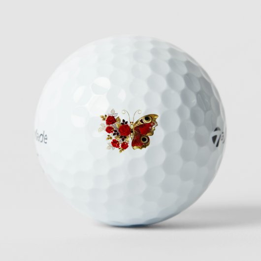 Balles De Golf Papillon de fleurs rouges aux roses rouges (Recto)