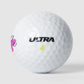 Balles De Golf Papillon rose golf et nom en écriture violette (Logo)