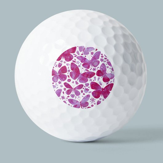 Balles De Golf Papillons Aquarelle Magenta Rose