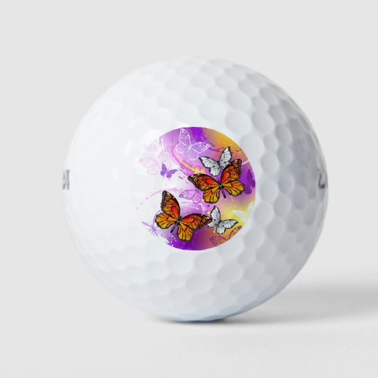 Balles De Golf Papillons Monarque sur Arrière - plan pourpre (Devant)