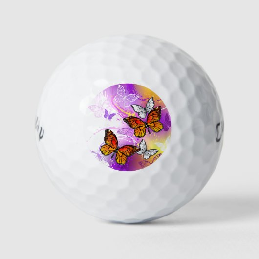 Balles De Golf Papillons Monarque sur Arrière - plan pourpre (Devant)