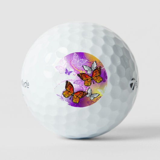 Balles De Golf Papillons monarques sur fond violet (Recto)