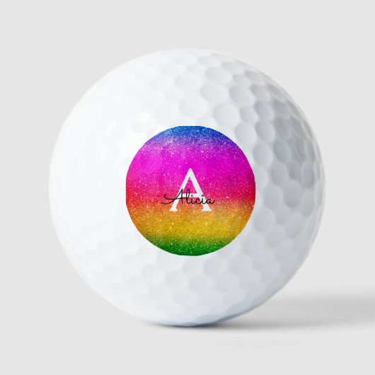 Balles De Golf Parties scintillant arc-en-ciel violet jaune vert (Recto)